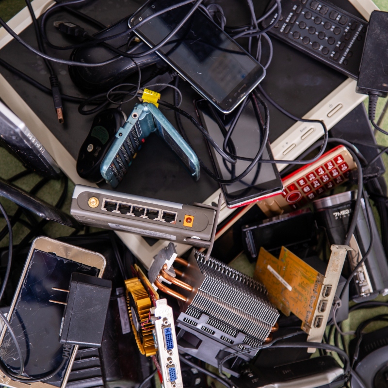 Pile of assorted electronic products e-waste