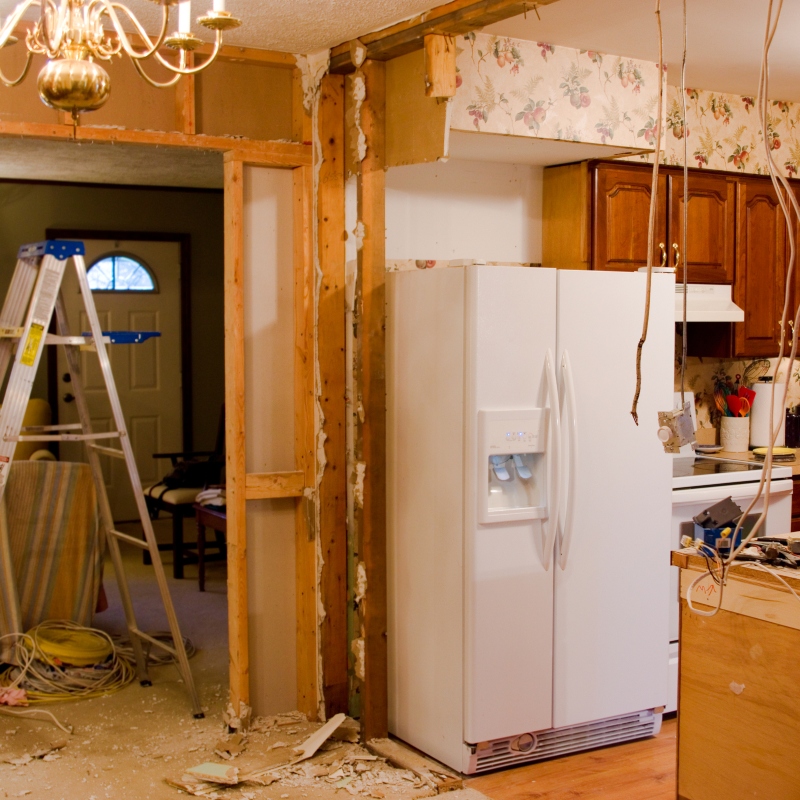 A DIY kitchen remodel project in the middle of demolition